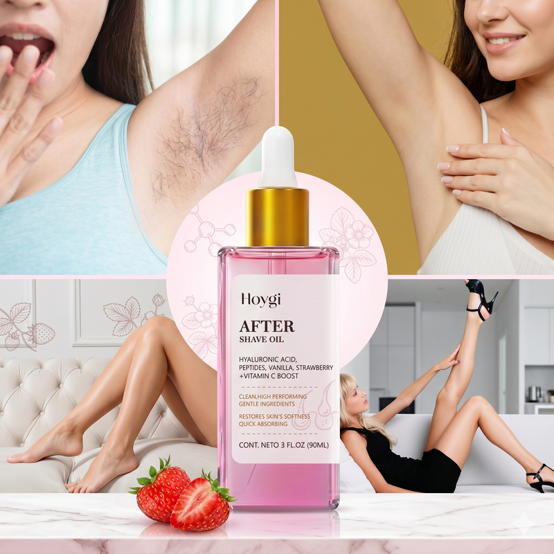 Aceite calmante after shave con fragancia de fresa y vainilla