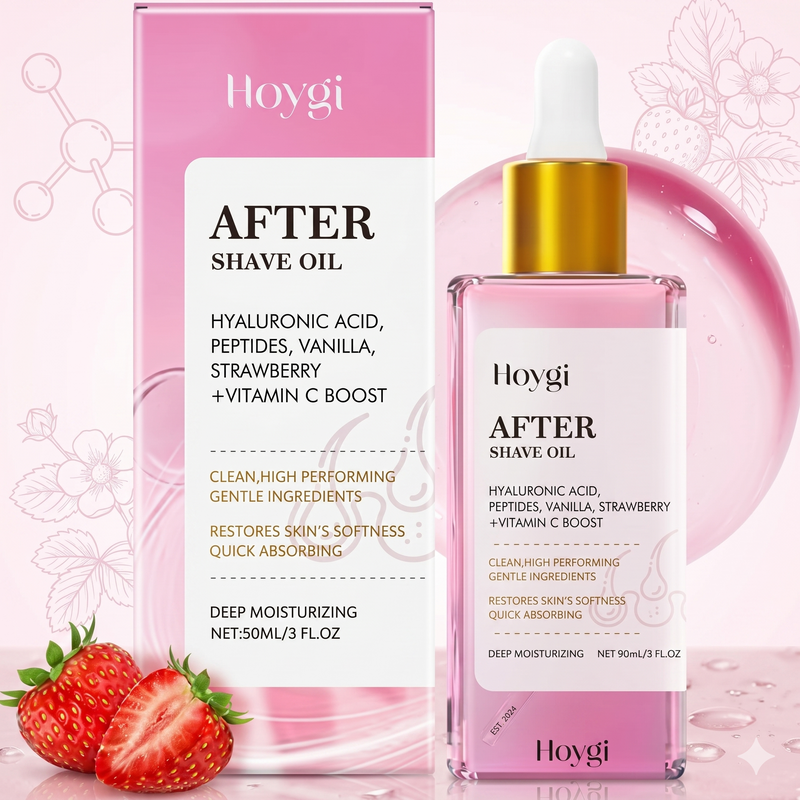 Aceite calmante after shave con fragancia de fresa y vainilla