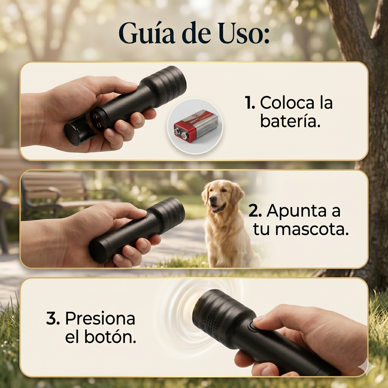 Dispositivo de control ultrasónico antiladridos para mascotas