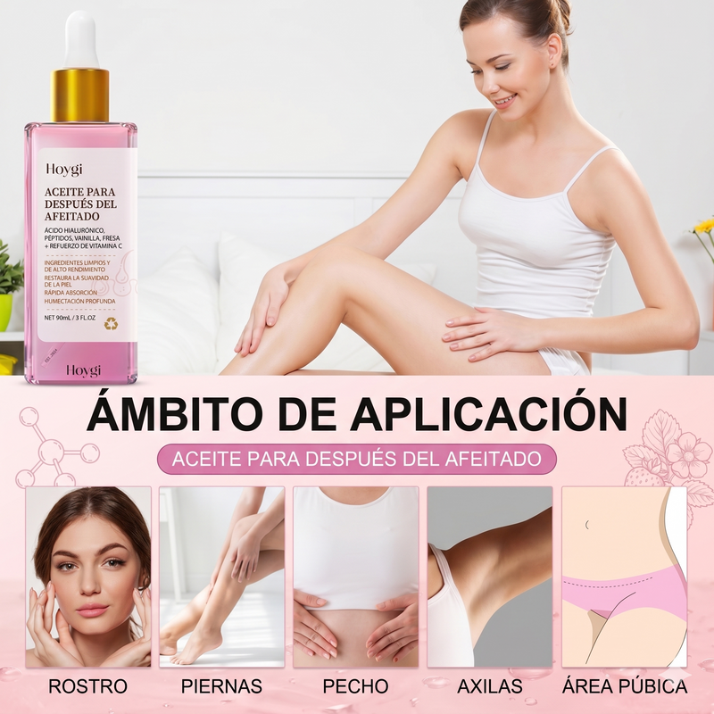 Aceite calmante after shave con fragancia de fresa y vainilla